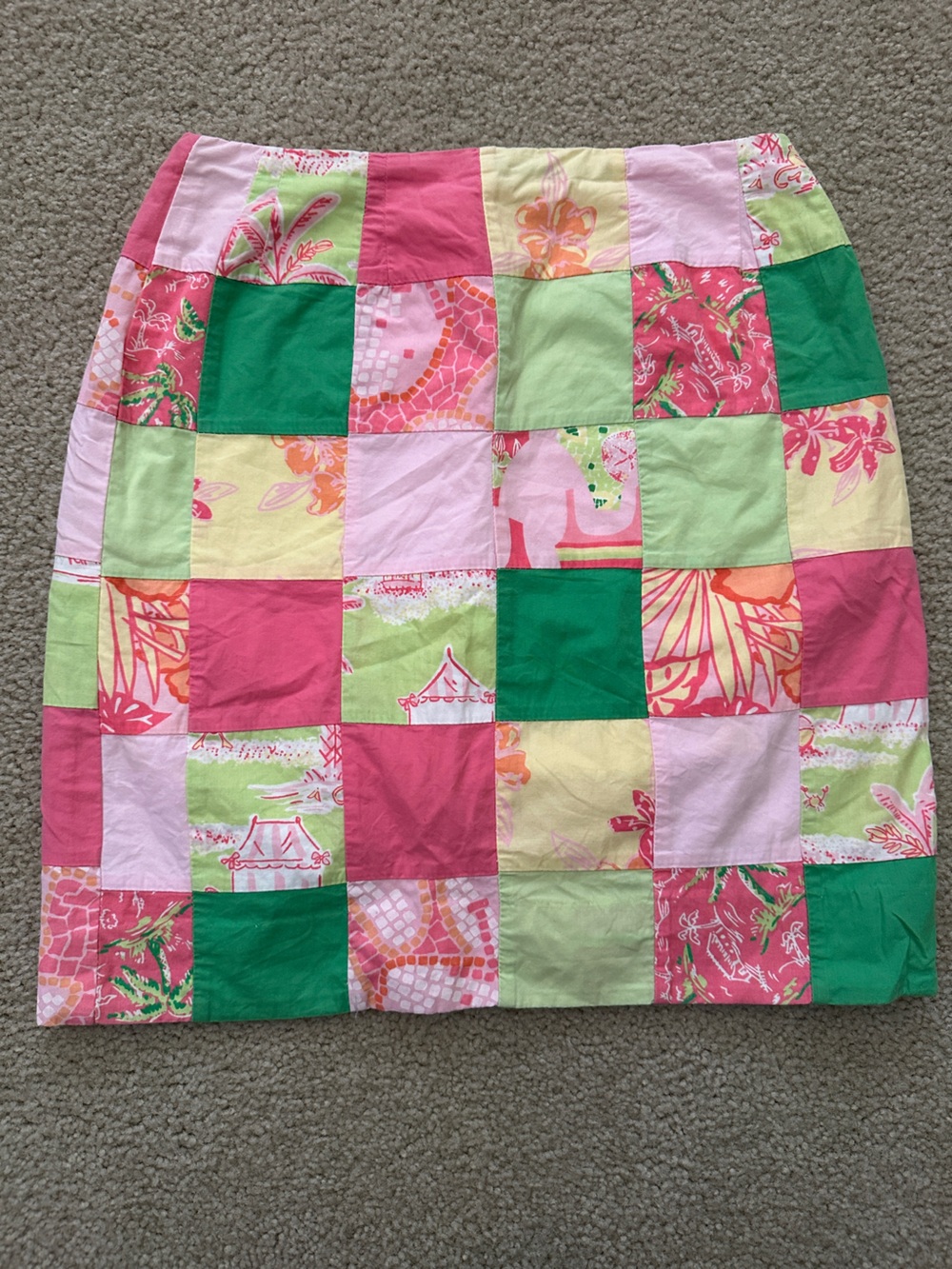 Vintage Lilly Pulitzer patchwork mini skirt pink green size 2